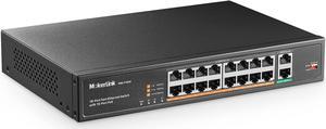 16 Port PoE Switch with 2 Gigabit Uplink Ethernet Port, 250W High Power, Support IEEE802.3af/at, Rackmount Unmanaged Plug and Play
