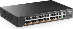 24 Port PoE Switch with 2 Gigabit Uplink Ethernet Port, 400W High Power, Support IEEE802.3af/at, Rackmount Unmanaged Plug and Play PoE+