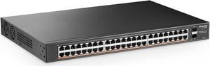 48 Port PoE Gigabit Switch with 2 Gigabit SFP, 800W IEEE802.3af/at AI Detection, Metal Rackmount Unmanaged Plug and Play Ethernet Switch
