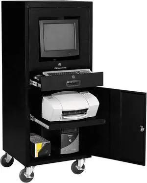 Global Industrial Mobile Security Computer Cabinet, Black, 24-1/2"W x 22-1/2"D x 60-3/8"H