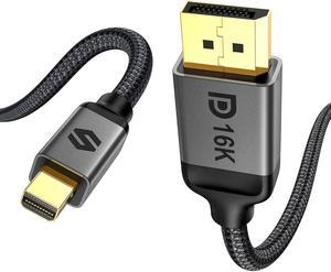 16K Mini DisplayPort to DisplayPort 2.1 Cable, [16K@60Hz, 8K@120Hz, 4K@240Hz] 80Gbps Bi-Directional, HDR, G-Sync, Mini DP [Thunderbolt 2] for Gaming Laptop, MacBook, Monitor,15FT