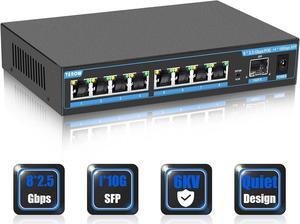 2.5G Ethernet Switch, Unmanaged 9-Port POE Switch, 8 x 2.5G Base-T & 1 x 10G SFP, Multi-Speed Network Switch, Compatible with Gigabit & 10Gb, Desktop/Wall Mount, Ideal for AP, NAS, PC