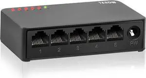 Ethernet Switch,5 Port Gigabit Unmanaged Network Switch, Portable Switch | Plug & Play | Fanless Housing, Black