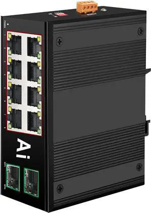 Industrial 8 Ports PoE Switch with 2 x Gigabit SFP Uplink Slots and Industrial DIN Rail, POE Budget 120W, POE Watchdog, DIN-Rail POE Switch for PTZ Camera/POE Lighting/ POE Monitor