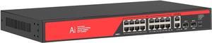 20 Ports PoE Gigabit Ethernet Network Switch, 16 Gigabit Base-T Ports with 2 Gigabit Uplink Ports+2 SFP Slot Gigabit, Gigabit Network Ethernet Switch, Desktop/ Wall-Mount, VLAN Mode