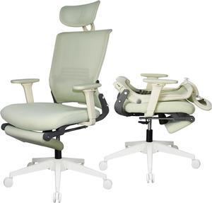 Foldable Ergonomic Office Chair with Footrest, High Back Computer Chair with 2D Headrest, Mesh Back, Sponge Seat, Adjustable Lumbar Support, 2D Armrest, Home Office Desk Chair, Green