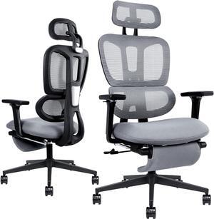 Ergonomic Office Chair with Footrest, High Back Computer Office Chair with Dynamic Lumbar Support, 2D Headrest, 4D Armrest, Sponge Seat, Mesh Home Office Desk Chair for Adults & Teen, Dark Grey