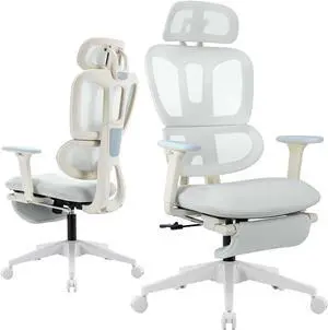 Ergonomic Office Chair with Footrest, High Back Computer Office Chair with Dynamic Lumbar Support, 2D Headrest, 4D Armrest, Sponge Seat, Mesh Home Office Desk Chair for Adults & Teen, Grey