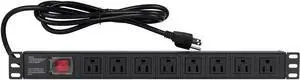 19" 1U Rack Mount PDU Power Strips 8 Outlet Mountable Power Strip, Wall Mount Outlet Power Strip Heavy Duty, Wide Spaced 15A 125V 1875W, 6 FT SJT 14AWG Power Cord (6FT) (8 Outlet)