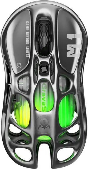 GravaStar Mercury M1 Pro Wireless Gaming Mouse, Magnesium Alloy MMO Gaming Mice, 26,000 DPI, 88g Lightweight Hollowed-Out Design, 5 Programmable Buttons, 5 Dynamic Lightsync RGB Modes, Gunmetal Gray