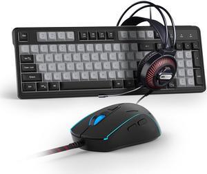 RGB Gaming Keyboard and Mouse Combo Headset,GK980 Wired Backlit Keyboard and Black Gaming Mouse Combo,PC Keyboard and Adjustable DPI Mouse for PC/loptop/MAC - Black Grey