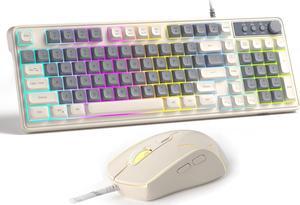 Gaming Keyboard and Mouse Combo,GK980 Wired Backlit Keyboard and Yellow Gaming Mouse Combo,PC Keyboard and Adjustable DPI Mouse for PC/loptop/MAC(White Yellow Grey)