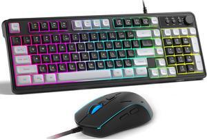 Gaming Keyboard and Mouse Combo,GK980 Wired Backlit Keyboard and Yellow Gaming Mouse Combo,PC Keyboard and Adjustable DPI Mouse for PC/loptop/MAC(Grey Black)