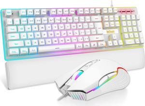 Wired Gaming Keyboard and Mouse and Wrist Rest Combo, RGB Backlit, Mechanical Feel Anti-ghosting Keyboard + 7D 7200 DPI Mice+Soft Leather Wrist Rest 3 in 1 PC Gamer Accessories(White)