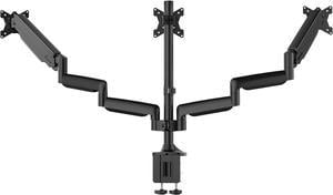 Triple Monitor Stand, 3 Monitor Desk Mount for Three Flat/Curved Computer Screens up to 32, Heavy-Duty Double C-Clamp Base, Fully Adjustable Gas Spring Monitor Arms Hold up to 30.9lbs Each