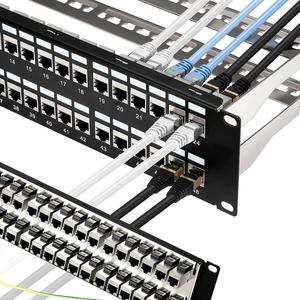 Patch Panel 48 Port Cat6A with Inline Keystone 10G Support, Coupler Patch Panel STP Shielded 19-Inch with Removable Back Bar, 1U Network Patch Panel for Cat7, Cat6, Cat6A, Cat5e