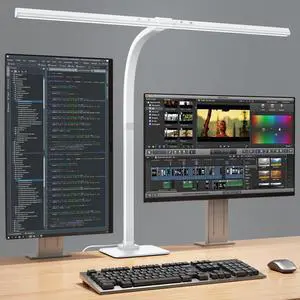 Desk Lamp, 24W Brightest LED Desk Lamp For Home Office, 31.5" Wide Dimmable Architect Task Lamp With Base,Eye Protection Modern Tall Desk Light For Workbench Office Lighting Computer Working - White