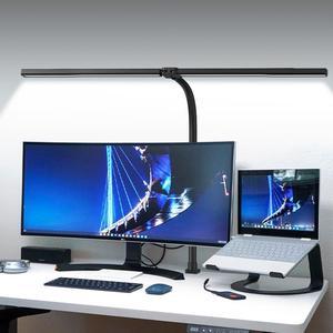 Double Head LED Desk Lamp, Computer Desk Lamp for Home Office 24W Brightest Desk Light 5 Color Temperature and 5 Dimmable Office Lamp for Workbench Drafting Architect Reading with Clamp