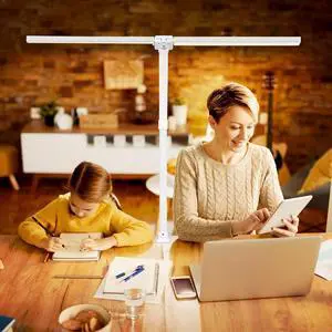 Double Head LED Desk Lamp, Computer Desk Lamp for Home Office 24W Brightest Desk Light 5 Color Temperature and 5 Dimmable Office Lamp for Workbench Drafting Architect Reading with Clamp - White