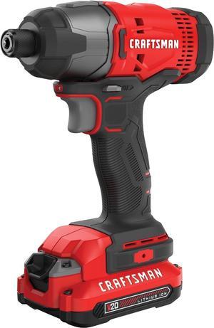 CRAFTSMAN 20V MAX Impact Driver Kit, 1/4 Inch, 2,800 RPM, LED Work light, Battery and Charger Included
