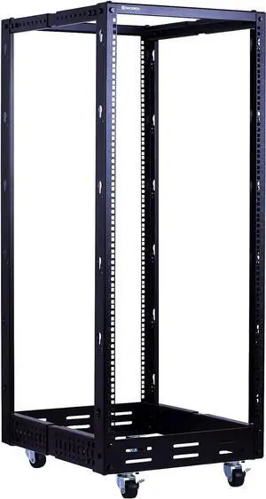 25U Open Frame Server Rack  Heavy Duty 4 Post Adjustable Depth with Casters