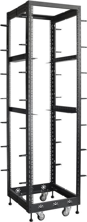 42U 19 Adjustable Depth Server Rack Support Up to 1700LBS Floor Standing 4 Posts Construction with Load-Bearing Casters Universal for Network Equipment Black