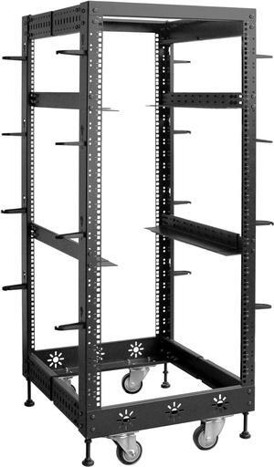 25U 19 Adjustable Depth Server Rack Support Up to 1700LBS Floor Standing 4 Posts Construction with Load-Bearing Casters Universal for Network Equipment Black