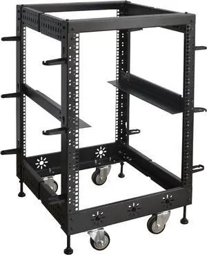 15U 19 Adjustable Depth Server Rack Support Up to 1700LBS Floor Standing 4 Posts Construction with Load-Bearing Casters Universal for Network Equipment Black