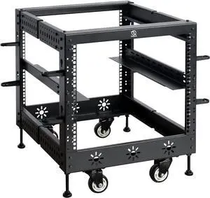 9U 19 Adjustable Depth Server Rack Support Up to 1700LBS Floor Standing 4 Posts Construction with Load-Bearing Casters Universal for Network Equipment Black