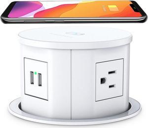 Automatic Pop Up Countertop Outlet with 15W Wireless Charger,4 Outlets,2 USB Ports,4.75" Pop Up Electrical Outlet,Home Office Power Supply,Suit Kitchen Island RV Office Conference Table
