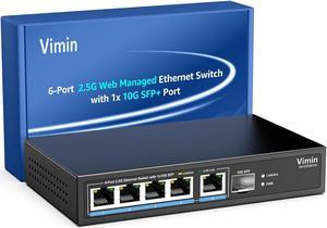 5 Port 2.5G Base-T Smart Web Ethernet Switch Managed with 10Gbps SFP Port, Compatible with 100/1000/2500Mbps Network, 6-Port 2.5 Gigabit Managed Network Switch for 2.5G NAS, PC, Wireless AP