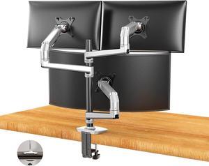Triple Monitor Mount - Adjustable 3 Monitor Desk Mount, Triple Monitor Stand for Screens up to 40 Inches Within 25 lbs, Monitor Arm for 3 Monitors with C-Clamp and Grommet Base - Silver