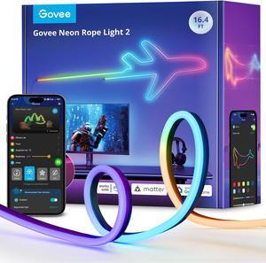 Govee Neon Lights 2, RGBIC Neon Rope Light Works with Matter, Alexa, Google Assistant, Custom DIY Neon Strip Lights for Bedroom and Wall Decor, Shape Mapping, Softer Material, 16.4ft, Black