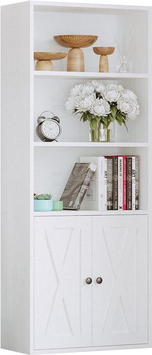 Industrial Bookshelves and Bookcases with Doors 11.8in Depth Floor Standing 5 Shelf Display Storage Shelves Bookcase Home Decor Furniture for Home, Office White