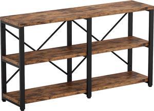 Rustic Entryway Console Table, Long Hallway Table 55 in 3-Tier, TV Stand Entertainment Center Media Stand for Living Room, Industrial Style, Vintage Brown