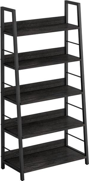 Industrial Bookshelves and Bookcases, Ladder Shelf 5 Tier with Metal Frame for Living Room, Home Office, Charcoal Grey