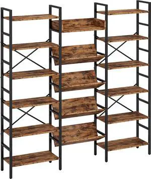 Bookcases and Bookshelves Triple Wide 6 Tiers Industrial Record Player Shelf, Large Etagere Bookshelf Open Record Player Shelves with Metal Frame for Living Room Home Office