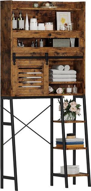 Over The Toilet Storage with Cabinet, Sliding Barn Door, Side Storage Open Rack, Mass-Storage Over Toilet Bathroom Organizer for Bathroom, Restroom, Laundry, Vintage Brown