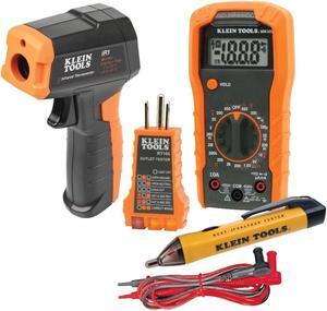 Klein Tools 80067 Electrical Test Kit with IR Digital Thermometer, Multimeter, Non-Contact Voltage Tester Pen and Receptacle Tester, 4-Piece