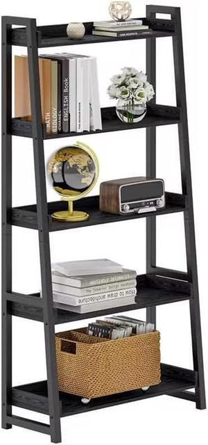 Industrial Bookshelf 5-Tier 31.5in Wide, Bookcase Ladder Shelf, Storage Shelves Rack Shelf Unit, Accent Furniture Metal Frame, Home Office Furniture for Bathroom, Living Room