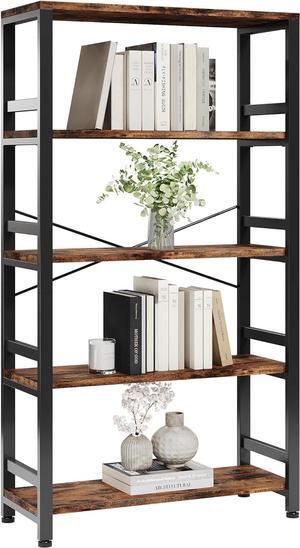 Bookshelves and Bookcases, 31.5in Wide Shelf 5-Tier Ladder Shelf 110lbs/shelf Vintage Industrial Style Bookcase for Bedroom Living Room Home, Vintage Brown