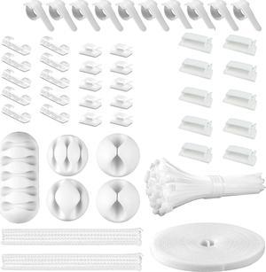 152 Pcs Cord Management Organizer Kit, 4 Split Cable Sleeve, 36 Self Adhesive Cable Clips Holder 10 Pcs, 2 Rolls of Self Adhesive Ties,100 Fastening Zip Cable Ties for TV Office Home Electronics White