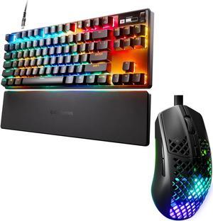 SteelSeries Gaming Keyboard Mouse Set - Apex Pro TKL Wired Keyboard, Esports Tenkeyless ,OLED Screen ,Adjustable Actuation, PBT Keycaps w/ Aerox 3 - Holey RGB Gaming Mouse Ultra-lightweigh 8,500 DPI