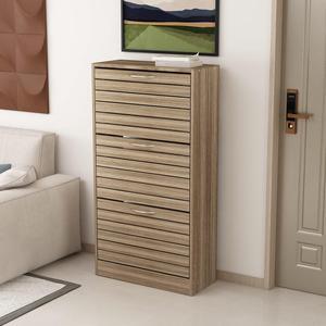 3-Drawer Shoe Storage Cabinet with Louver Doors, 3-Tier Wood Shoe Rack Storage Organizer for Entryway,  (22.4L x 9.4W x 42.3H)