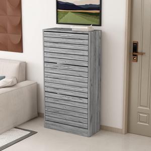 3-Drawer Shoe Storage Cabinet with Louver Doors, 3-Tier Wood Shoe Rack Storage Organizer for Entryway,  (22.4L x 9.4W x 42.3H) Gray