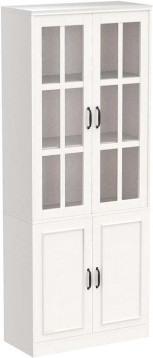 Tall Bookcase Bookshelf with 5-Tier Shelves & 2 Glass Doors, Wooden Display Storage Cabinet for Home Office, Living Room, White (31.5W x 15.7D x 78.7H)