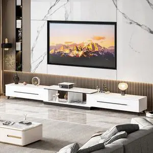 Extendable TV Stand for TVs up to 75", Modern TV Cabinet & Entertainment Center with Shelves & Drawers, Media Console Table for Living Room, Bedroom,  (95" L x 15.7" D x 13.18" H) White