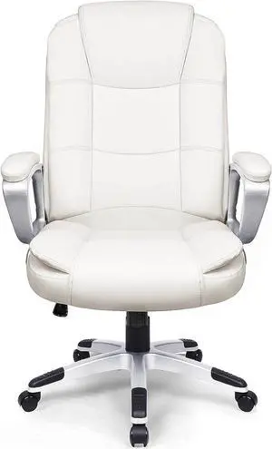 Home Office Chair, 400LBS Big and Tall Heavy Duty Design, Ergonomic High Back Cushion Lumbar Back Support, Computer Desk, Adjustable Executive Leather Chair with Armrest White