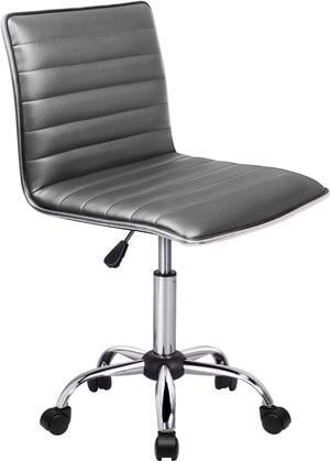 Office Desk Chair, Adjustable Task Chair, Low Back Faux Leather Ribbed Swivel Chair, Armless Home Computer Chair Retro with Wheels, Vanity Chair