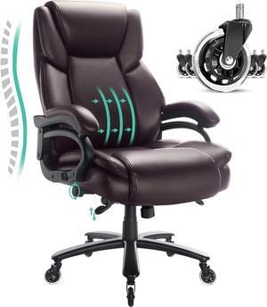 Big and Tall Office Chair 500lbs - Adjustable Lumbar Support, Office Chair for Heavy People, Heavy Duty High Back Executive Desk Chair with Wide Seat and Quiet Rubber Wheels, Large Office Chair